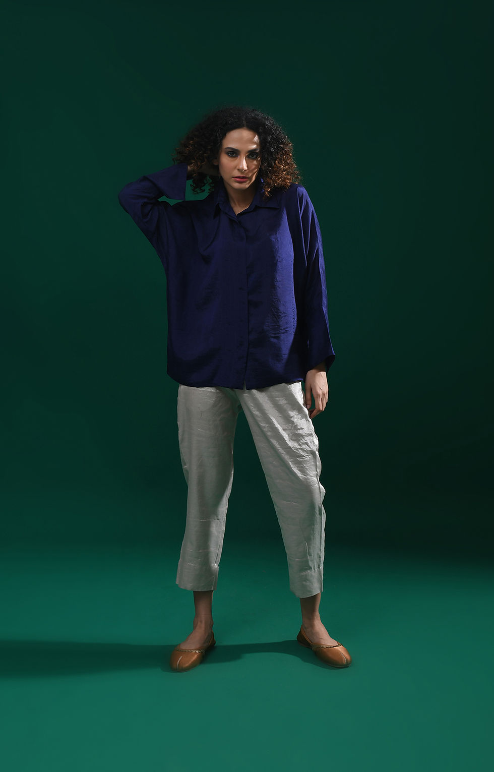 Thumbnail: Angela Silk Shirt- Navy Blue