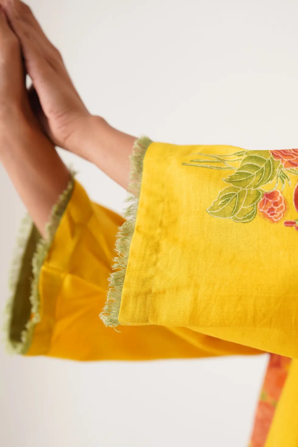 Thumbnail: Phalgun Yellow Hand Block Printed Linen Kurta Set