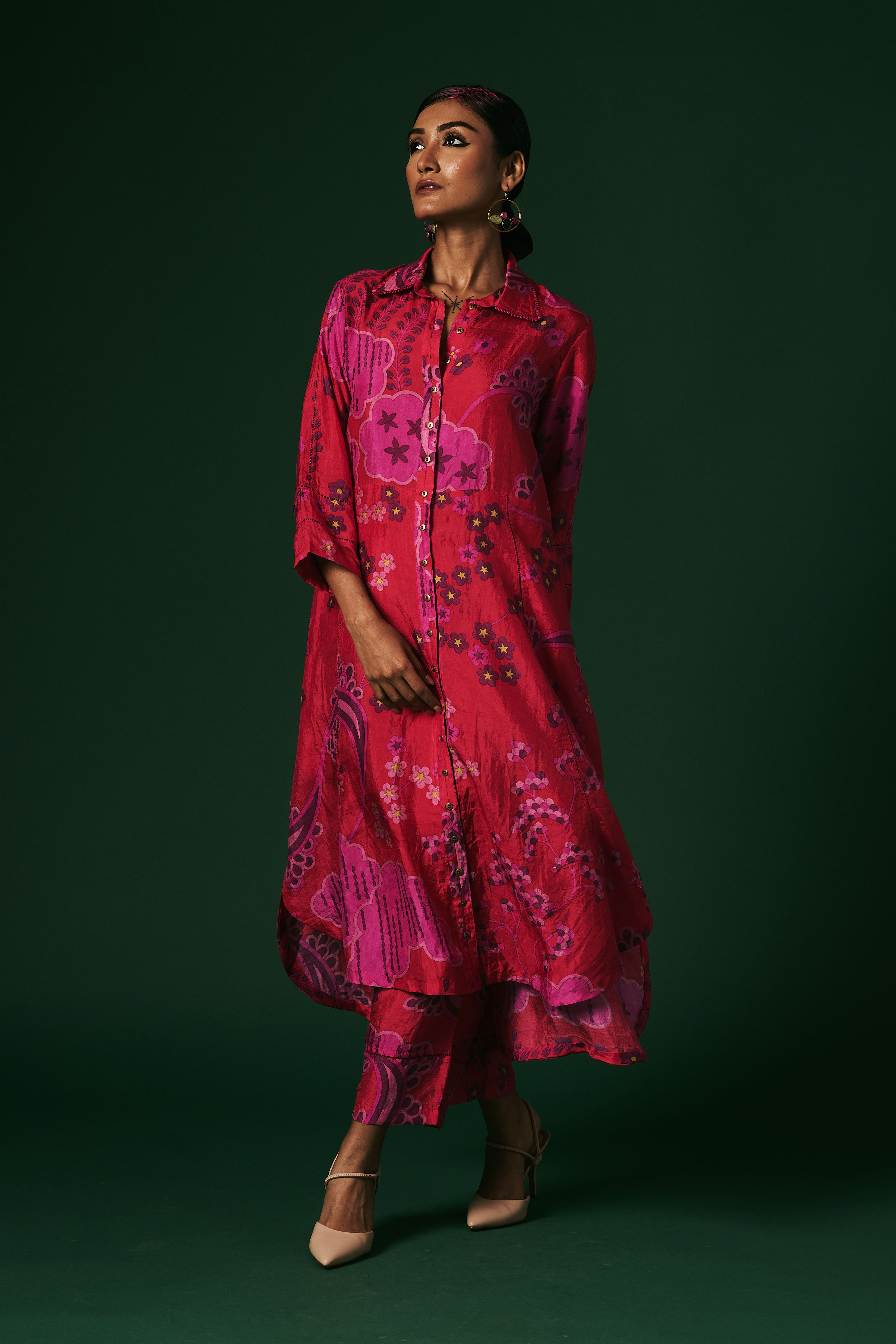 Deep pink Dahlia mulberry silk cord set kurta