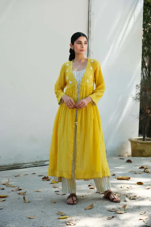 Charlotte Overlay Kurta Set Yellow
