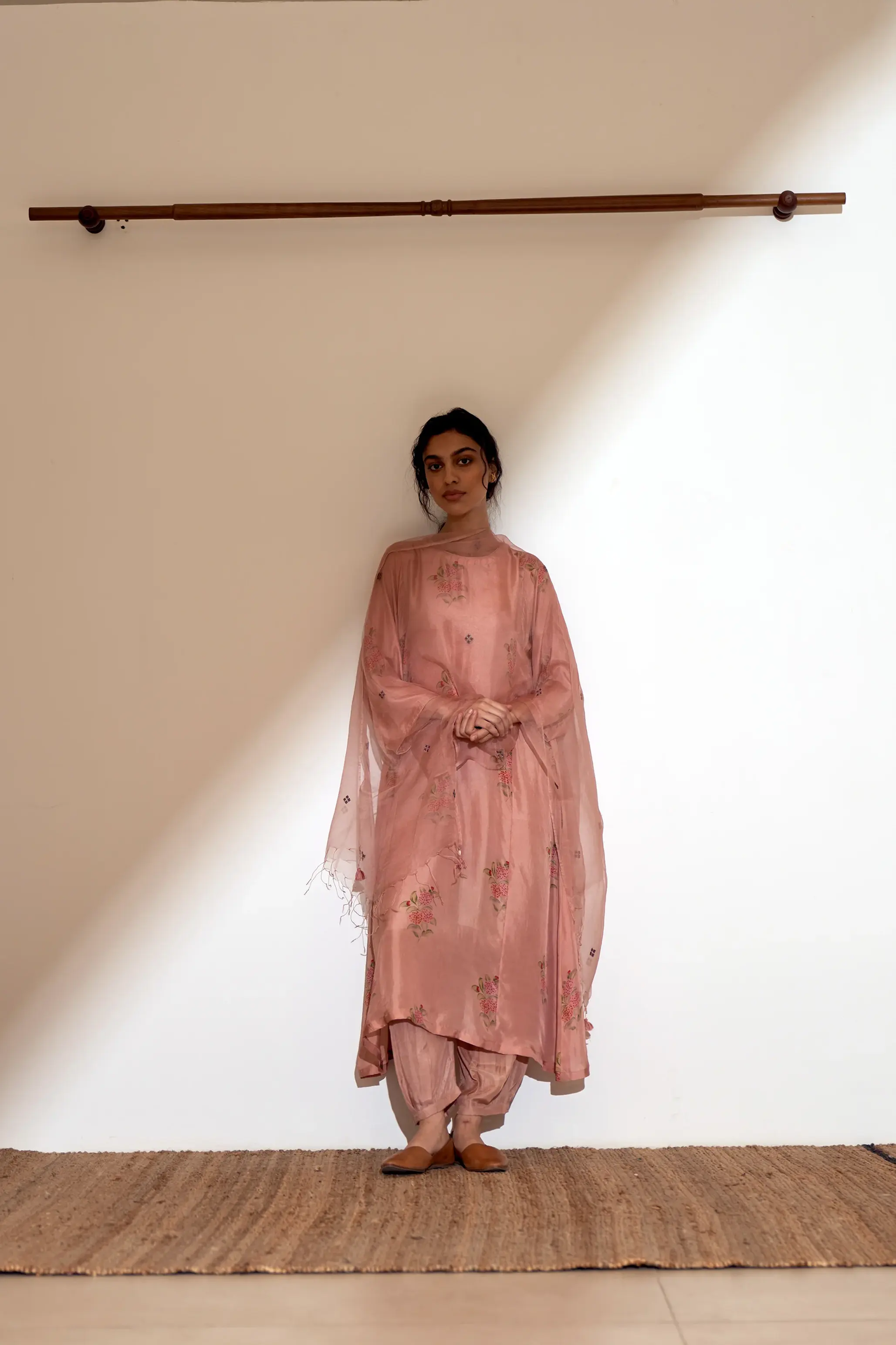 Zinnia floral buta CottonSilk set - Old Rose