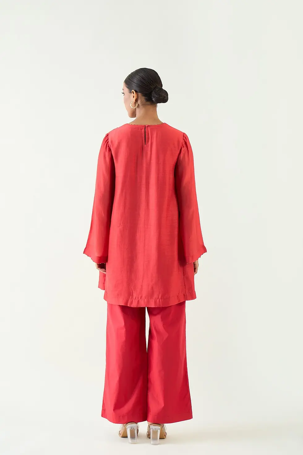 Thumbnail: Siya Cotton Silk Embroidered Pocket Tunic Set - Red