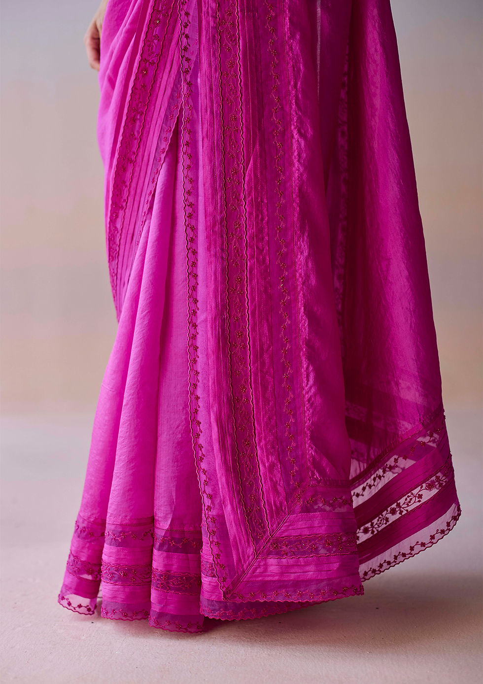 Thumbnail: Whispering Ivy Embroidered Pink Saree