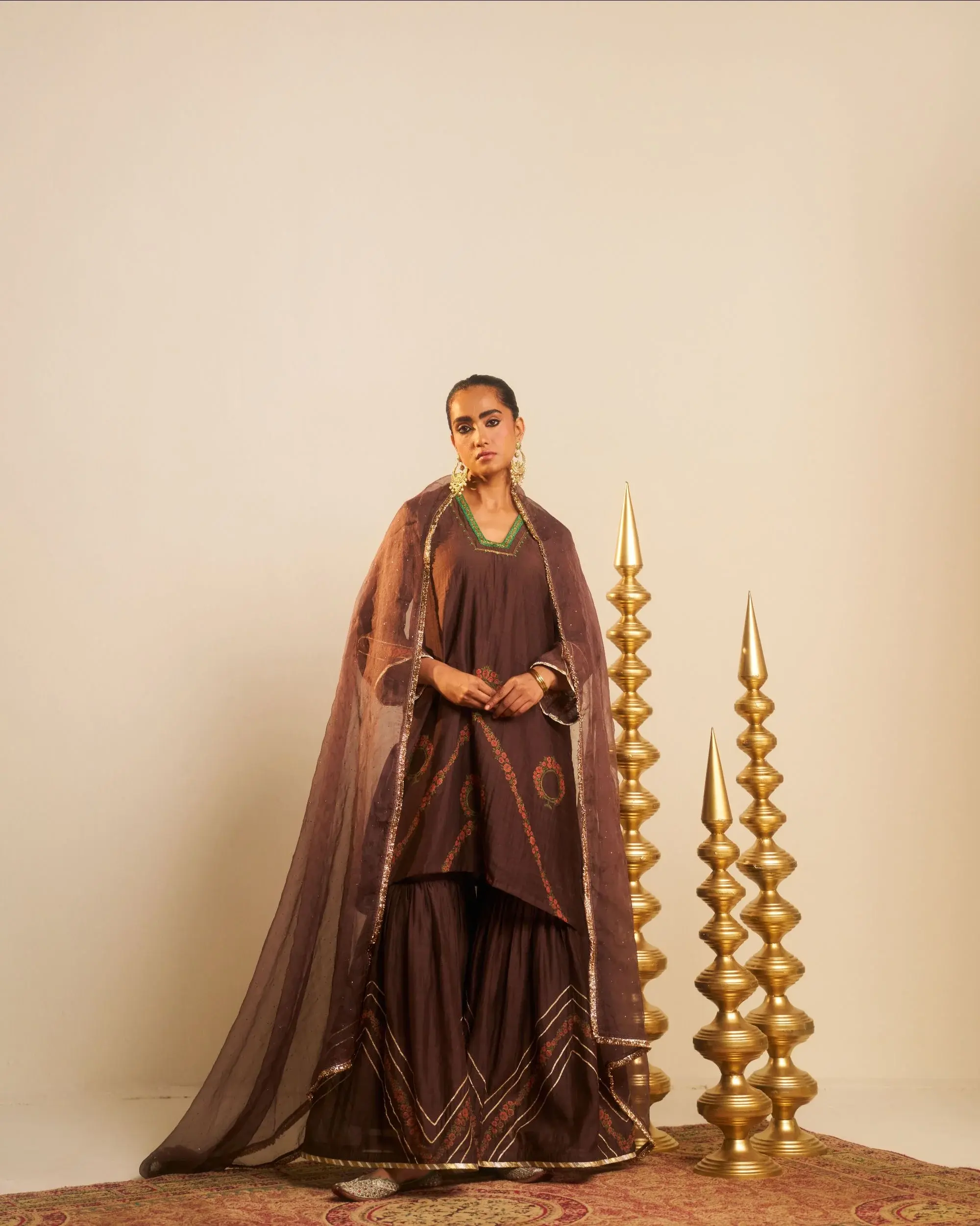Mehrab Brown Dabka Zardosi Sharara Set