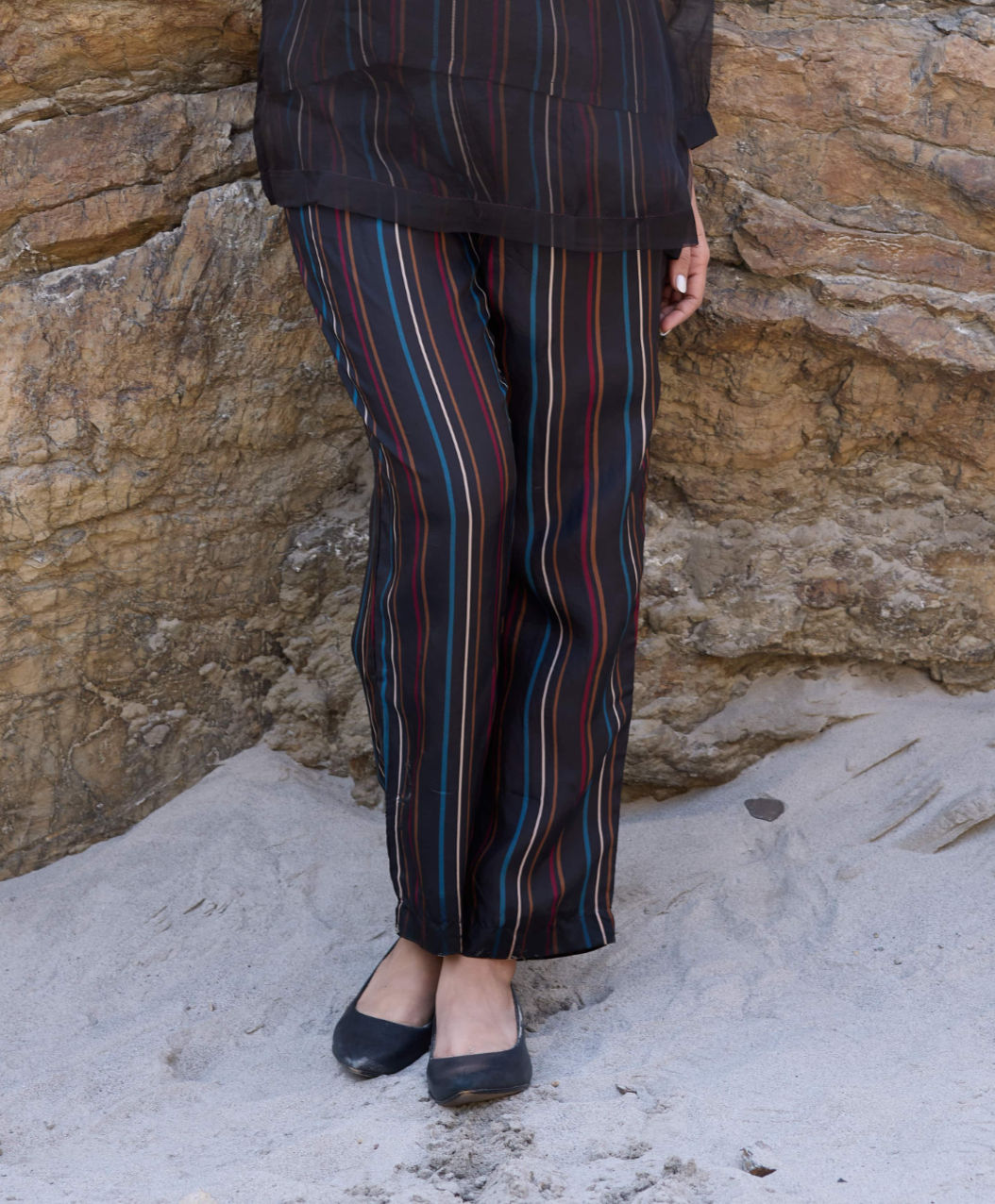 Carly Pull On Striper Trousers - Black