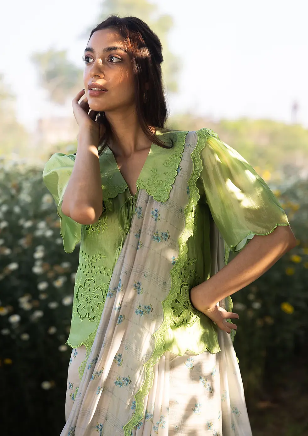 Thumbnail: Wildflower Kiss Beige Saree