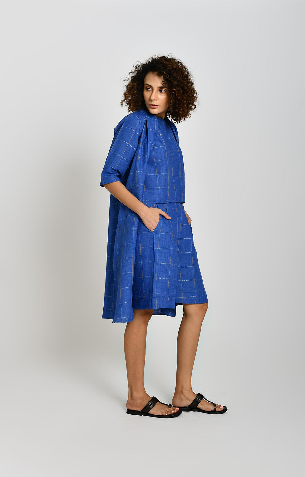 Thumbnail: Linen Bermuda Co-ord Set with Jacket- Cobalt Blue