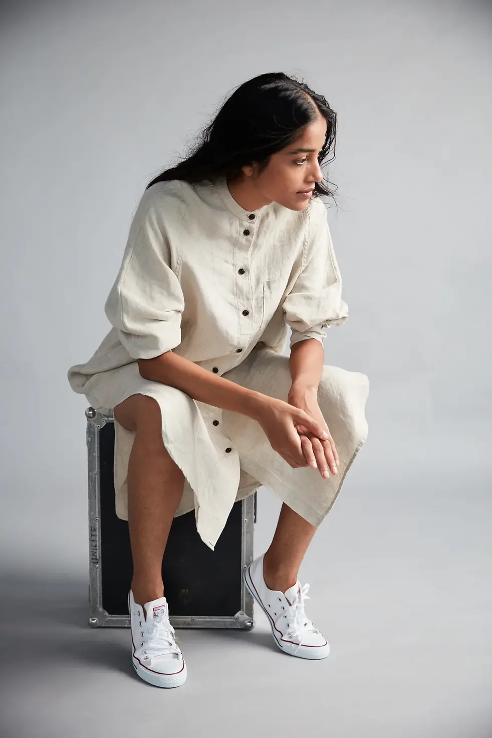 Thumbnail: Undyed Linen Shirt Dress