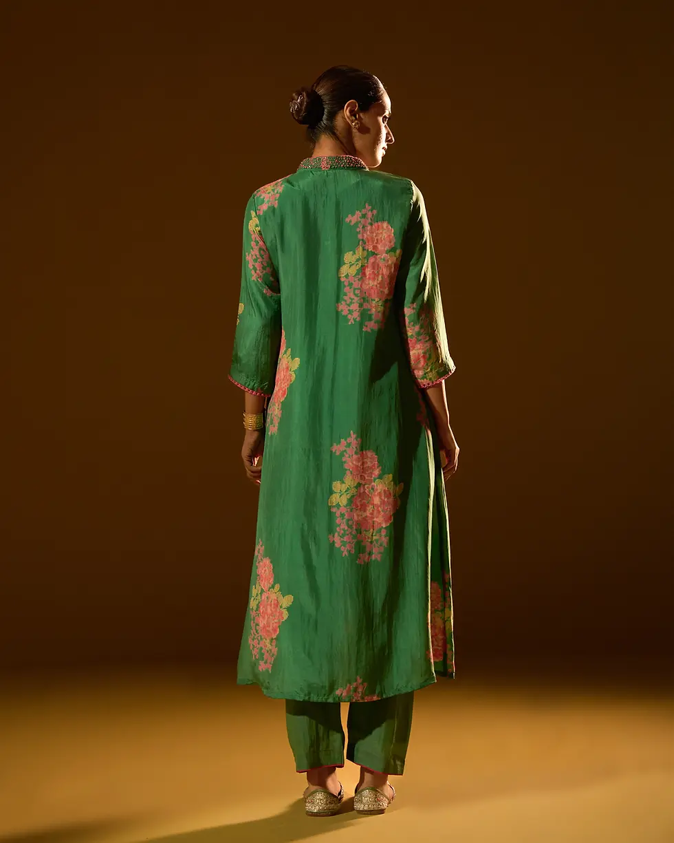 Thumbnail: Manjira Green Silk kurta set
