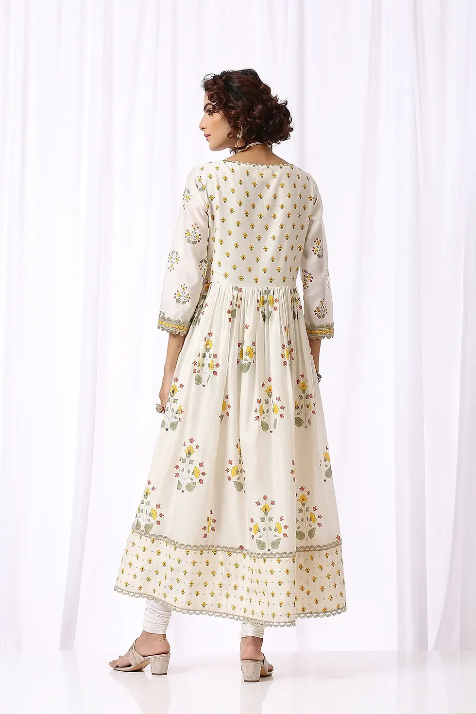 Thumbnail: White Base Chanderi Hand Block Printed Anarkali Suit Set Of -2