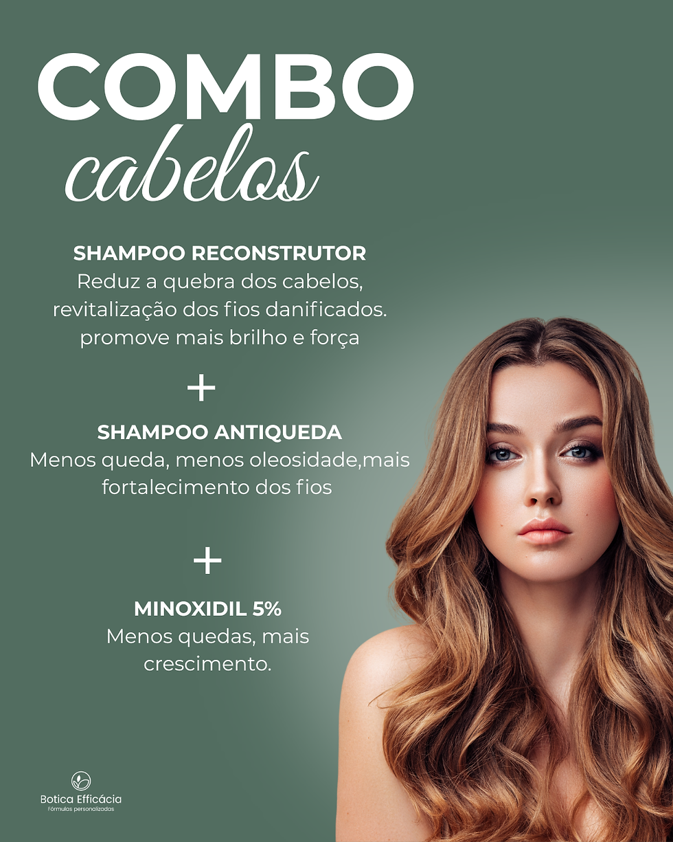 Shampo Reconstrutor + Shampo Antiqueda + Minoxidil 5% com Propilenoglicol