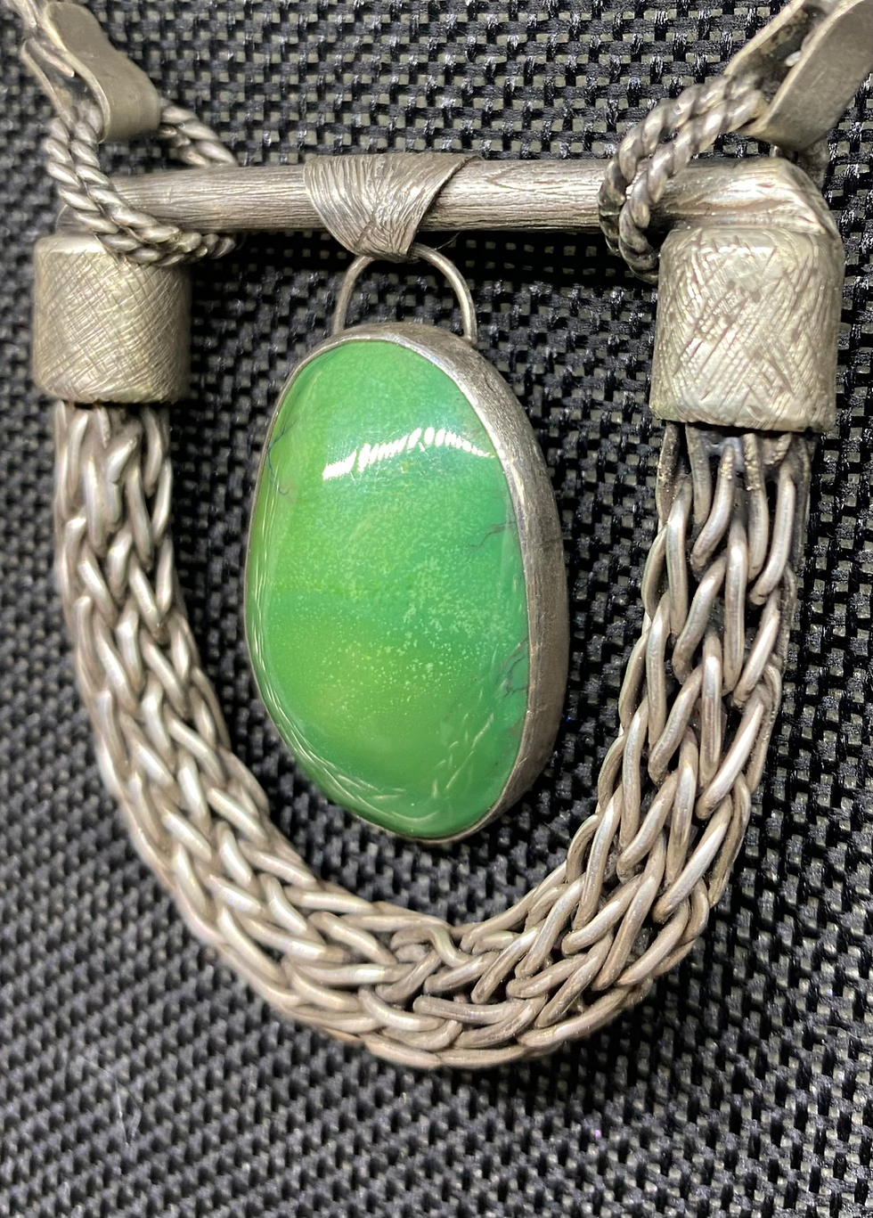 Thumbnail: Sterling Silver Viking Turquoise Weave/Mesh Pendant
