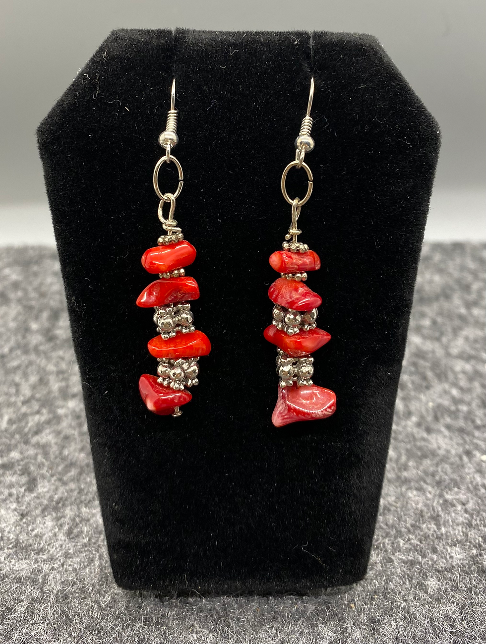 Thumbnail: Sterling Silver Earrings Red Mediterranean Coral