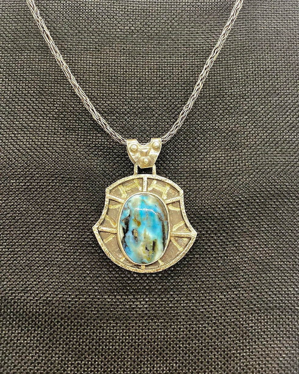 Sterling Silver Viking Shield Turquoise Pendant (Brunhilda's Shield)