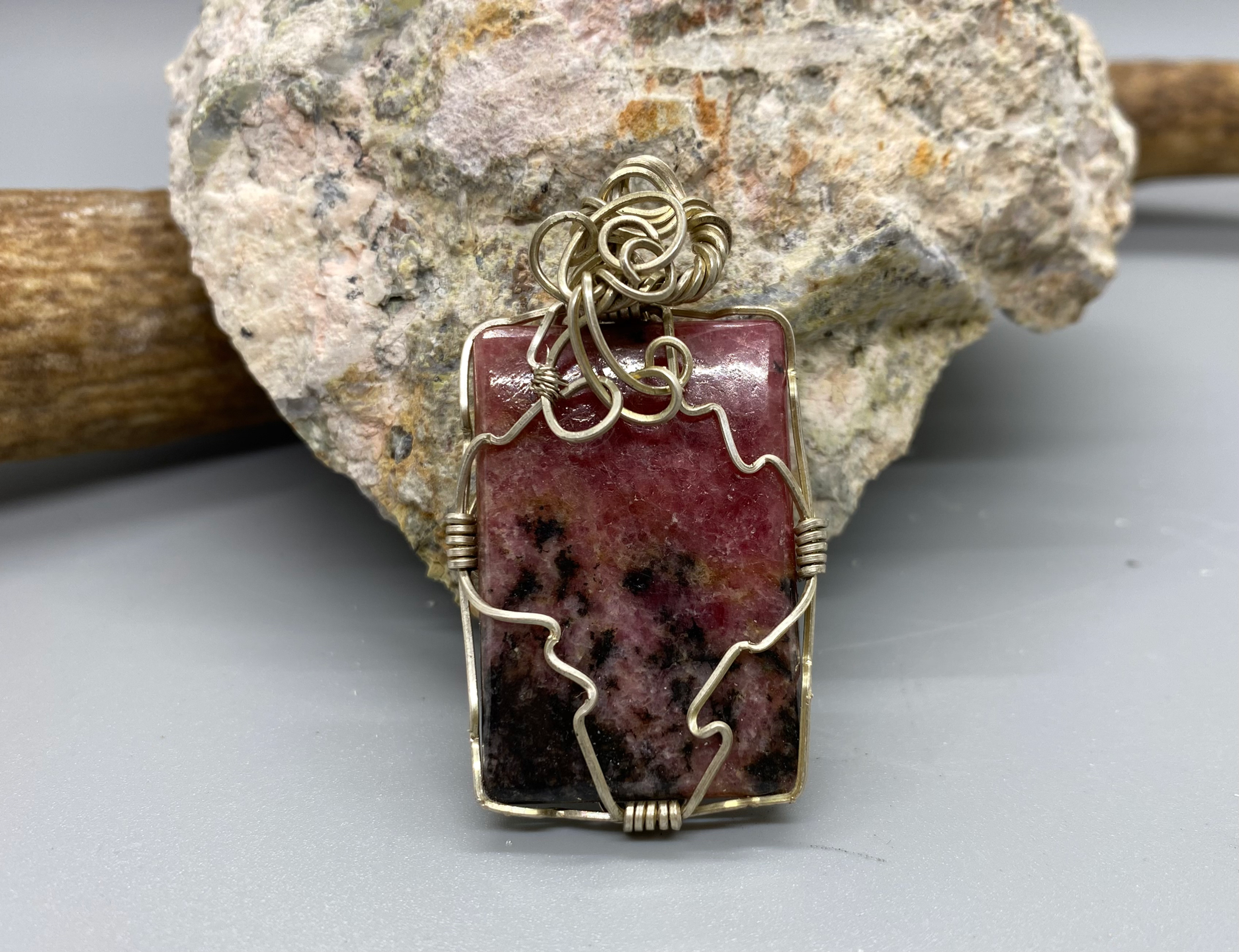 Sterling Silver Wire Wrap Ruby Zoisite Pendant