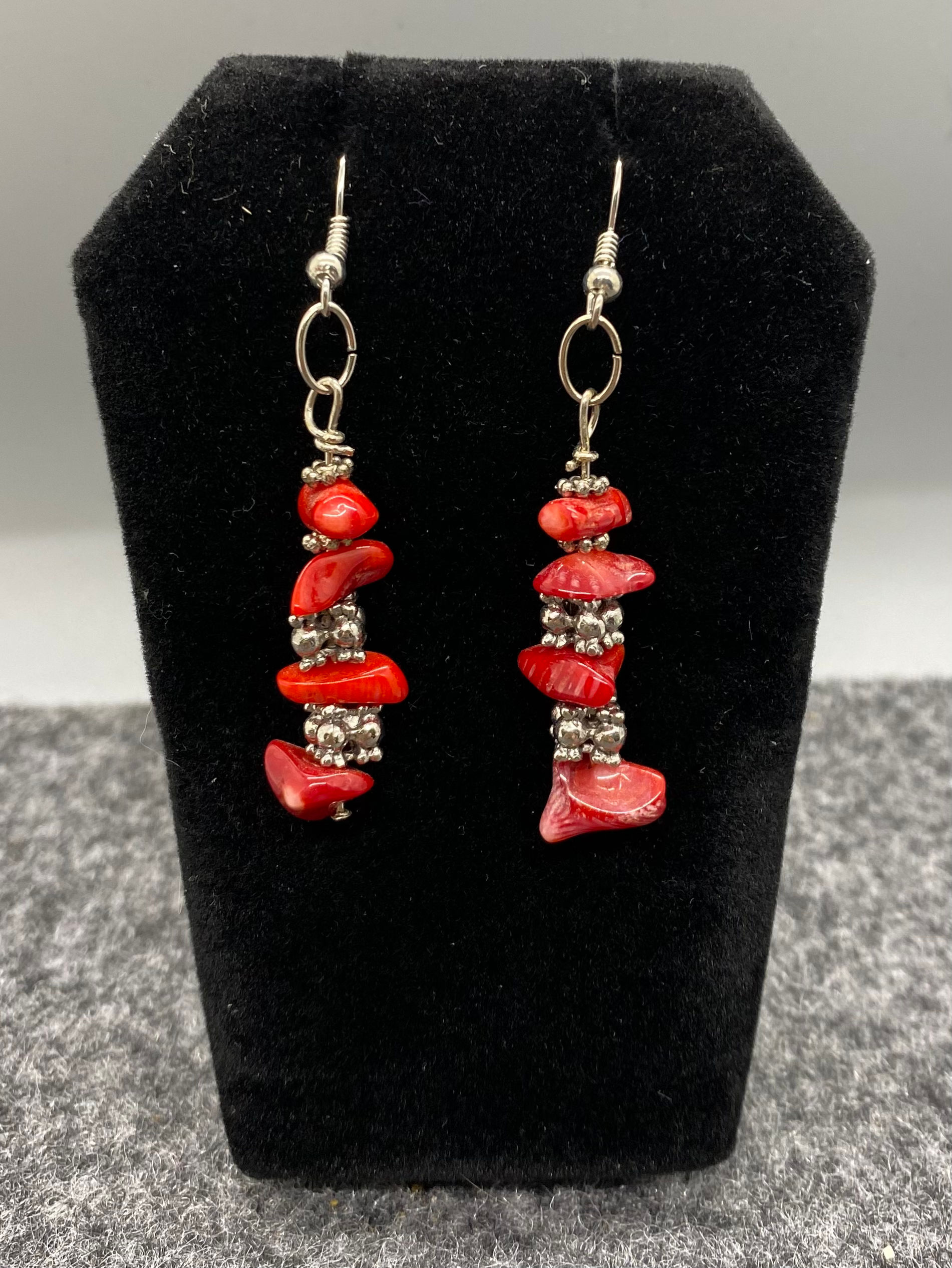 Sterling Silver Earrings Red Mediterranean Coral