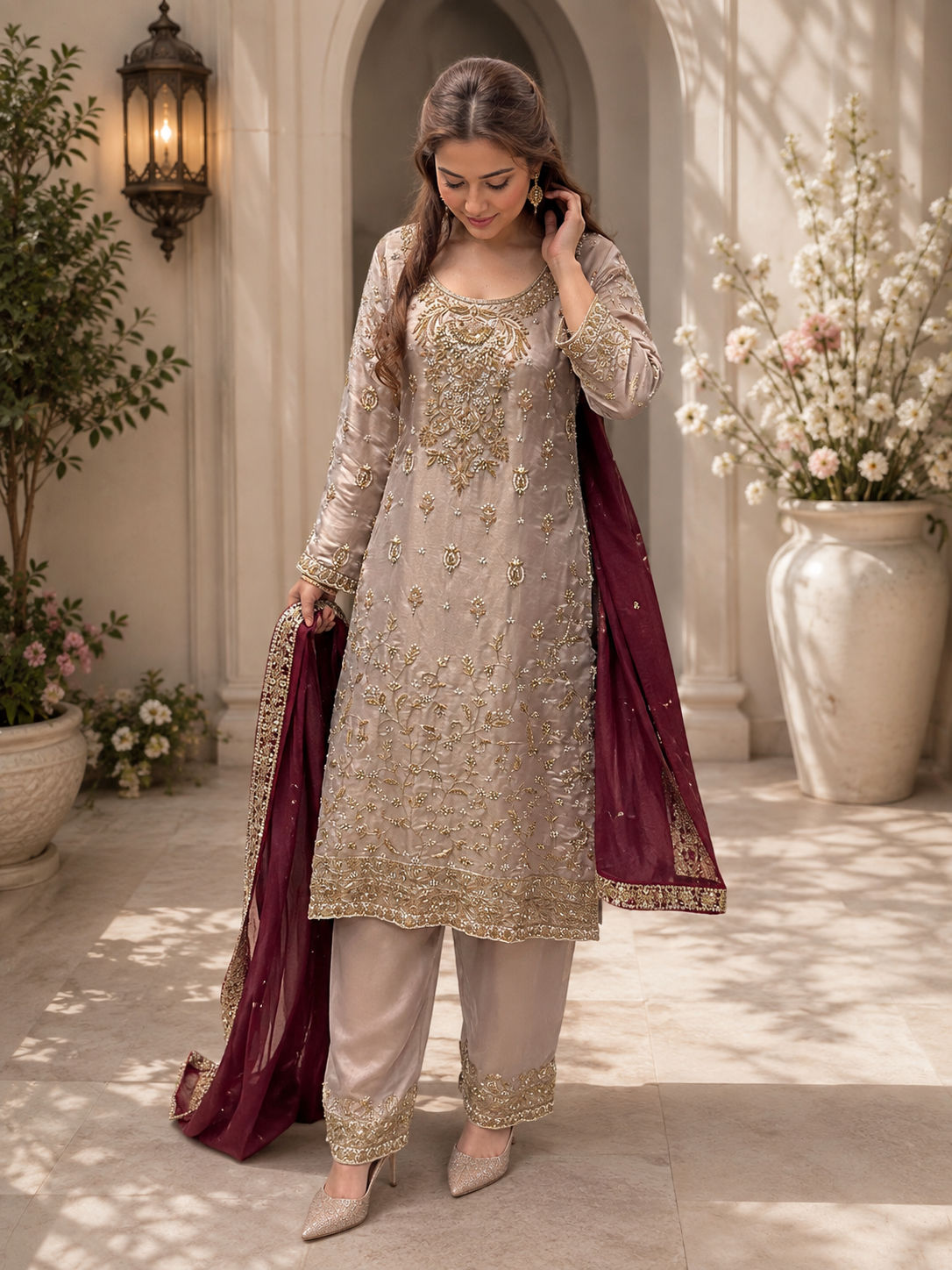 ✨ Royal Champagne Hand-Embroidered Suit