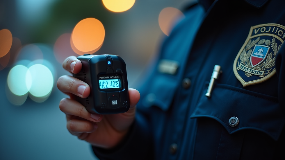 Close-up view of a breathalyzer device used by police officers