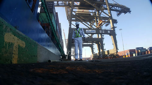Draft Surveyor walking on port