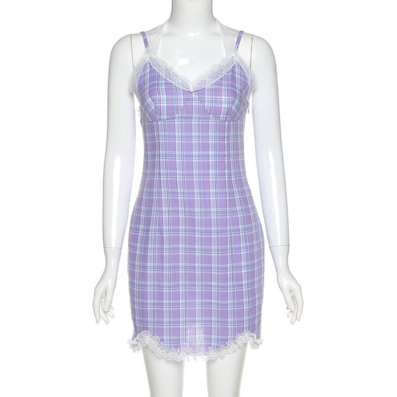 Thumbnail: Berangere Purple Plaided Dress