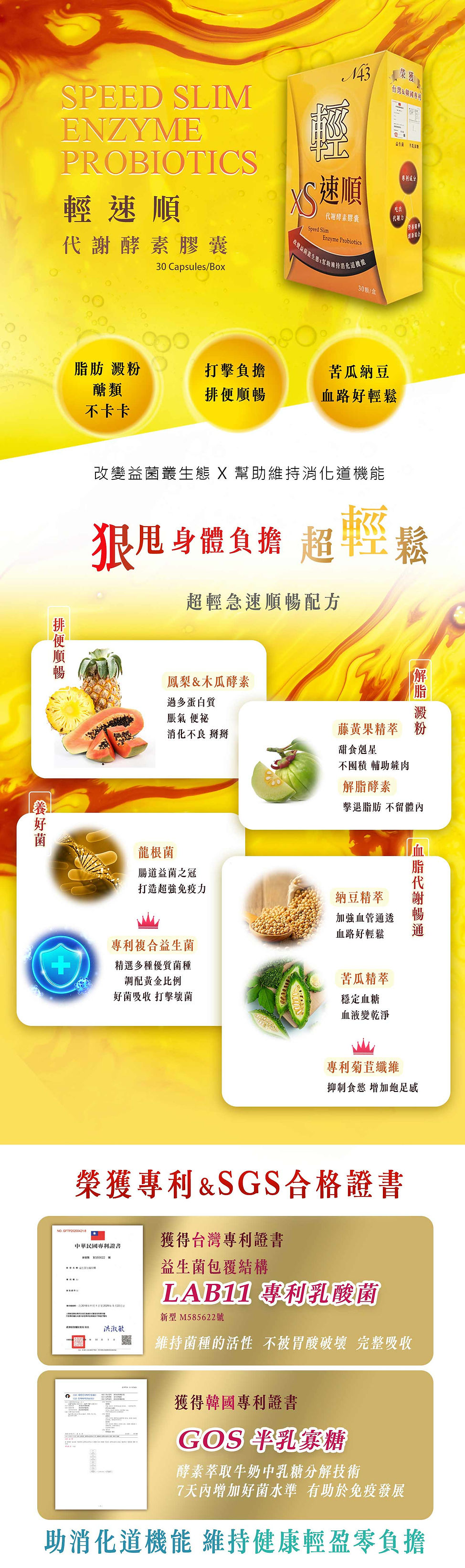 N43輕速順代謝酵素膠囊，結合蔬果酵素與益生菌，維持消化機能與健康平衡
