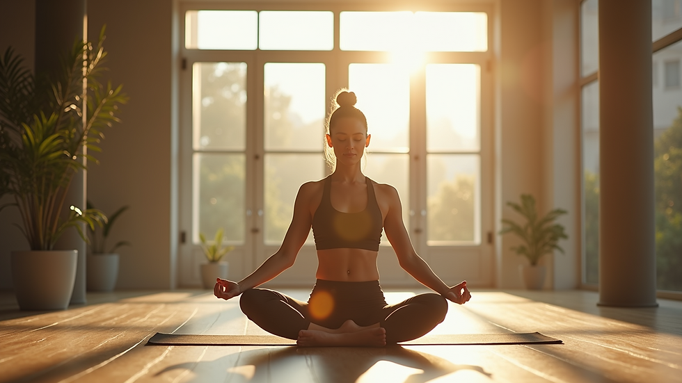Eye-level view of a person practicing yoga in a serene environment