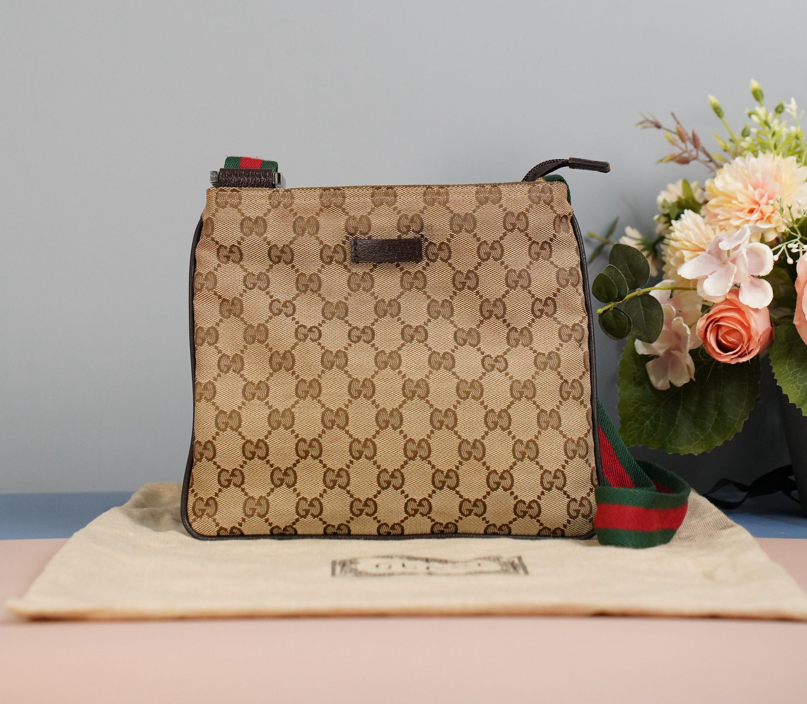 Preowned Authentic Gucci GG Web Messenger Bag