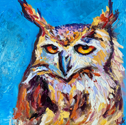 Original oil painting on canvas of a great horned owl by Kinga E. Vnuk