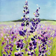 Original acrylic painting on canvas of lavender fields in Door County by Kinga E. Vnuk