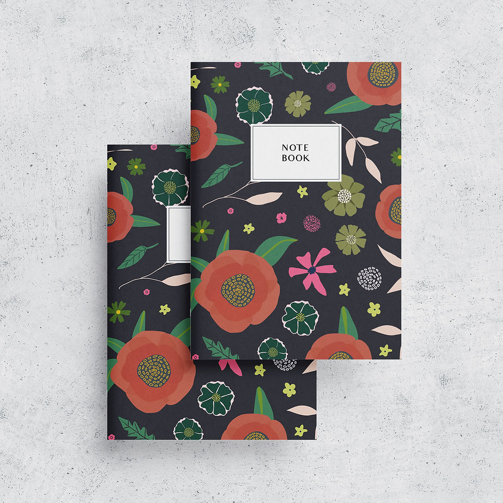 Thumbnail: Slim A5 Notebook - Floral Poppy Pattern