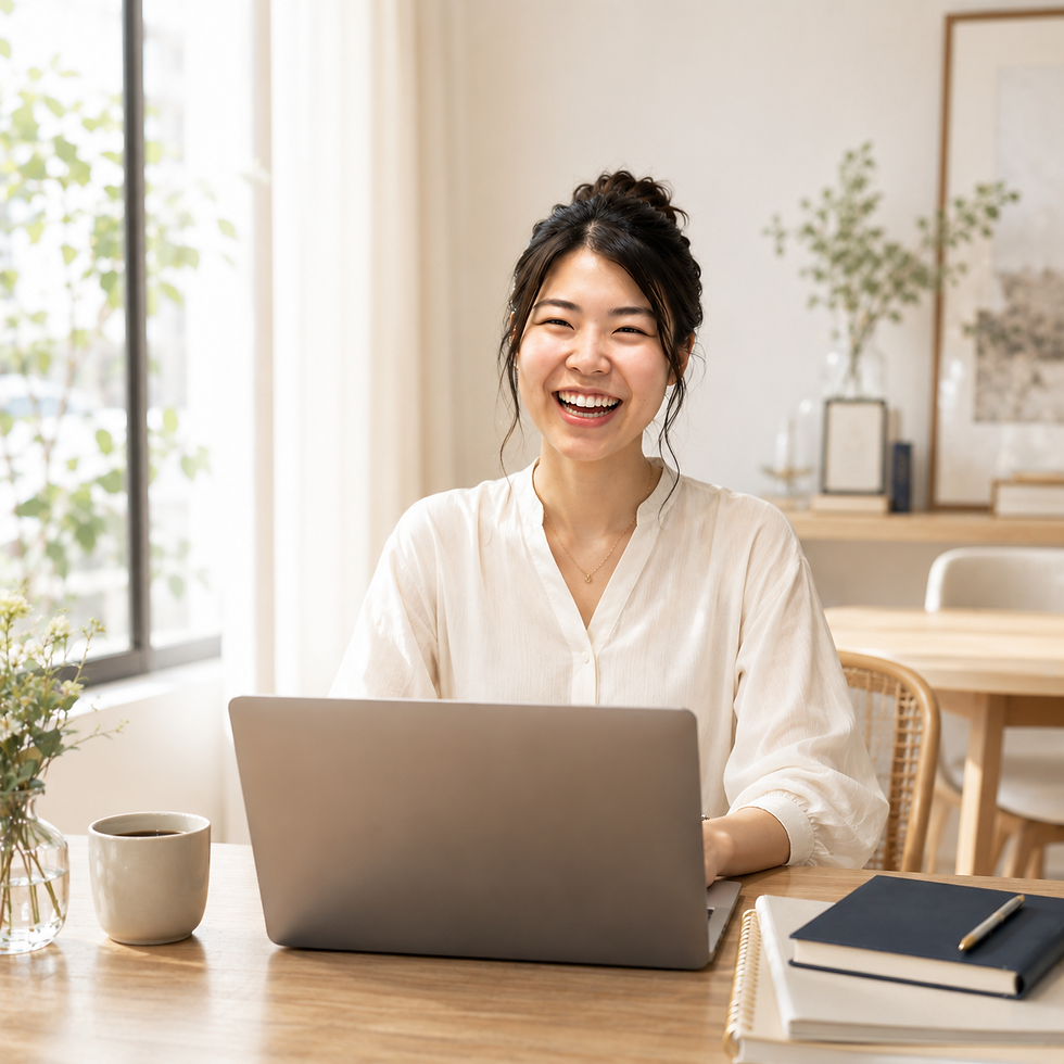 初心者向け女性起業スタートガイドを参考に笑顔でパソコン作業をする女性