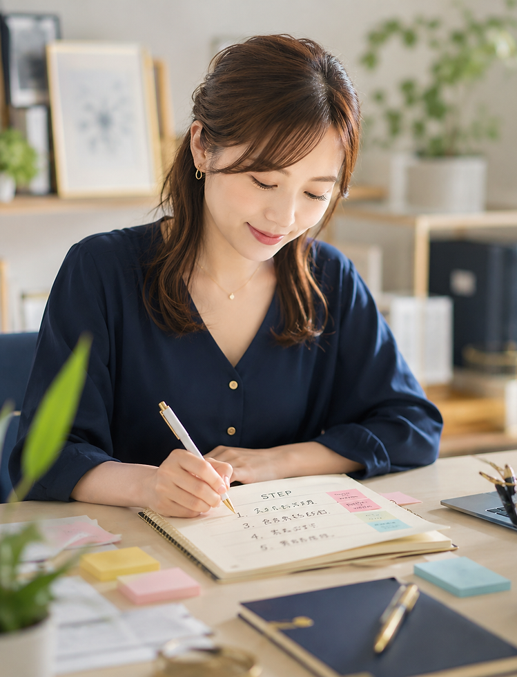 福岡でヨガ教室を開業するための準備をする女性