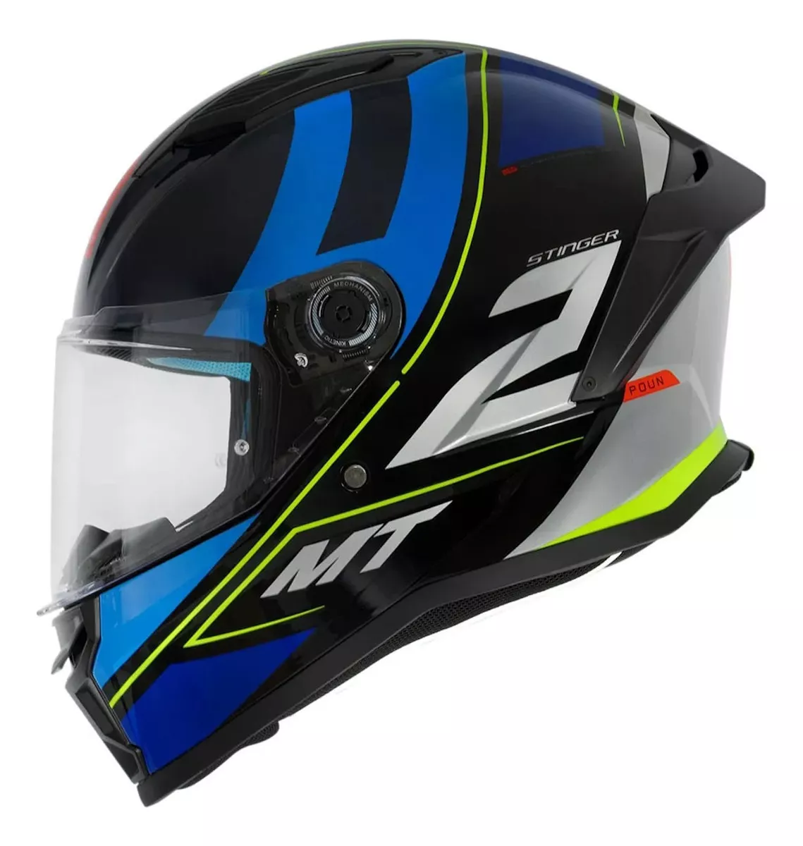 Capacete MT Stinger 2 Poun B6 Preto e Azul Brilhante
