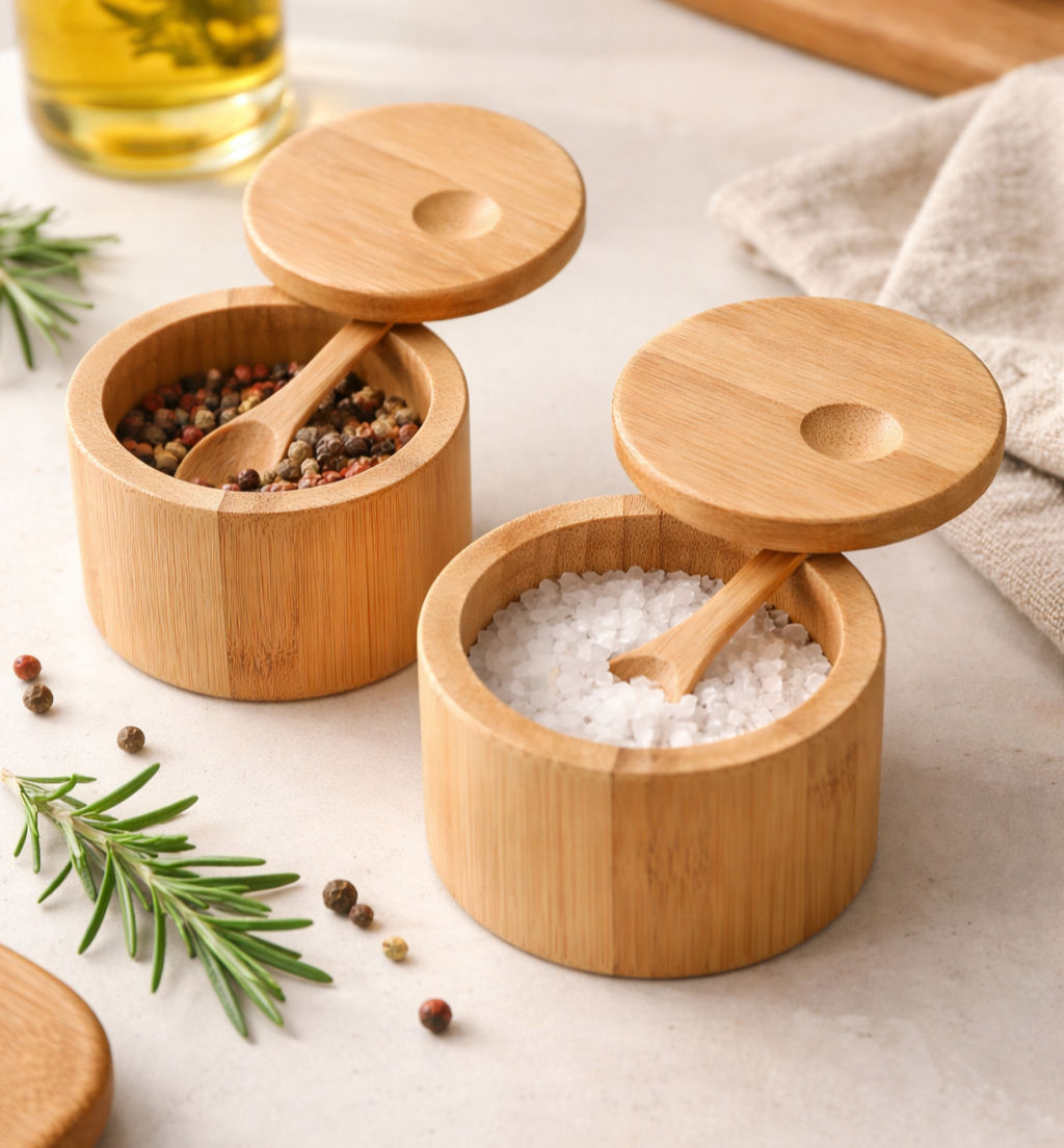 Pote para Temperos em Bambu com Colher