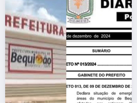 Prefeito João Martins, declara Situação de Emergência no Município de Bequimão.