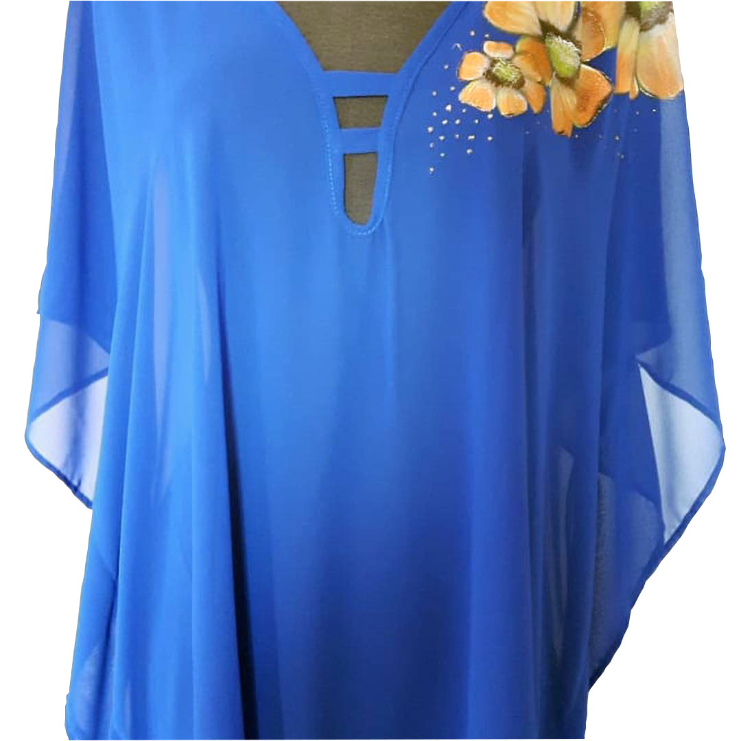 Blue king tunique light beige flowers
