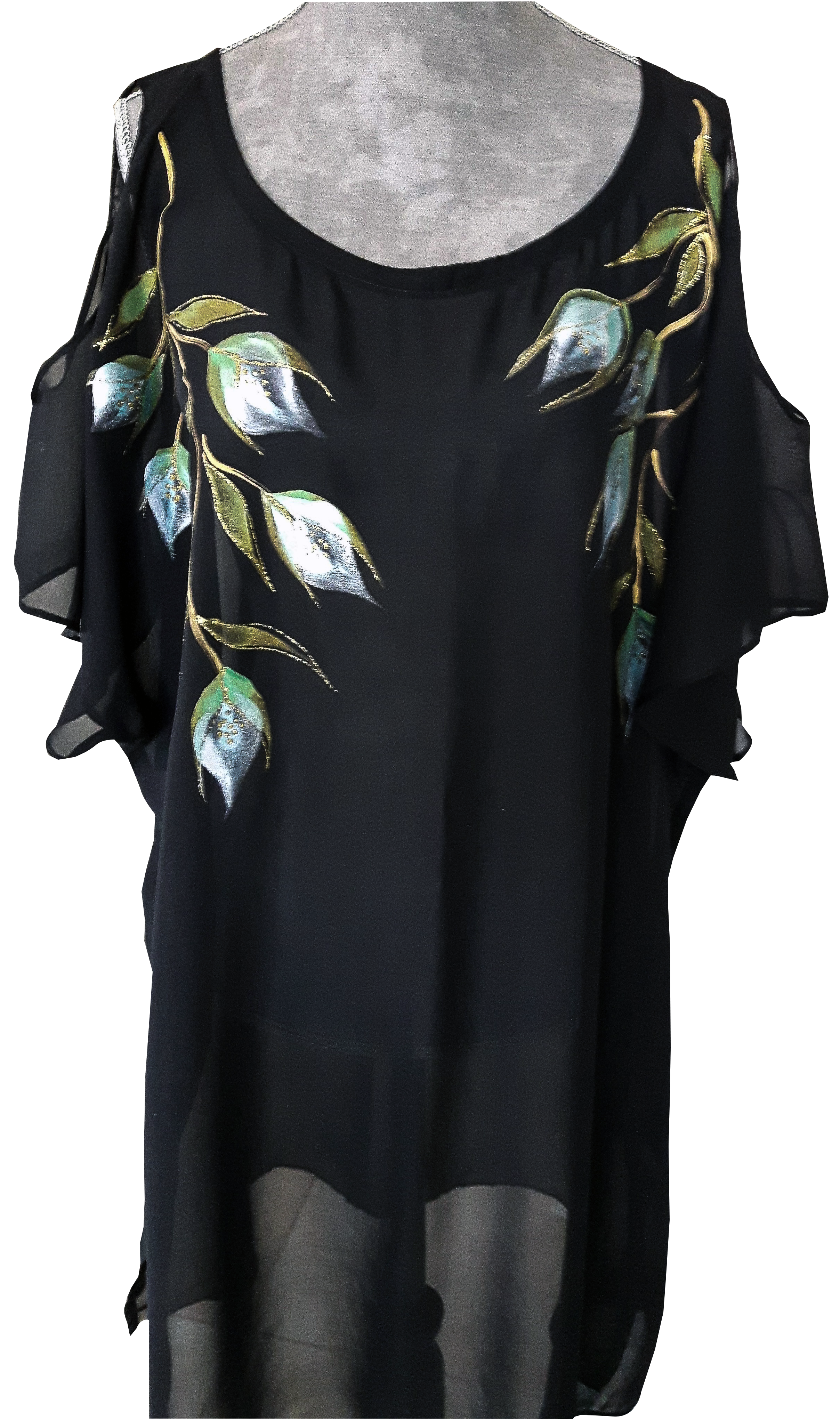 Black cold shoulder tunique white flowers