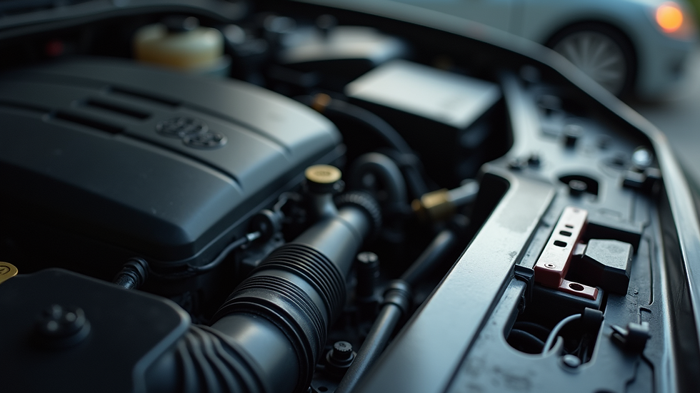 Close-up view of a car engine with tools nearby