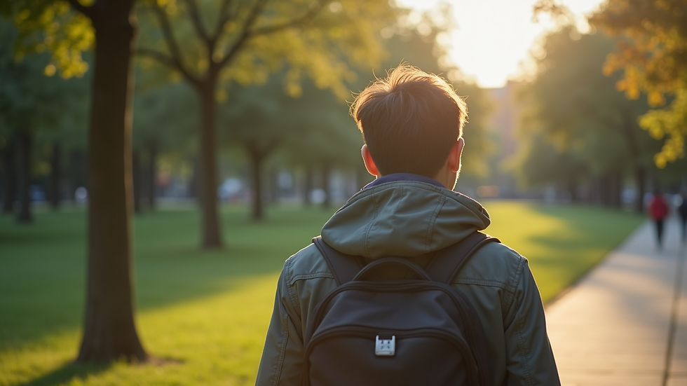 Close-up view of a person checking their surroundings while walking in a park