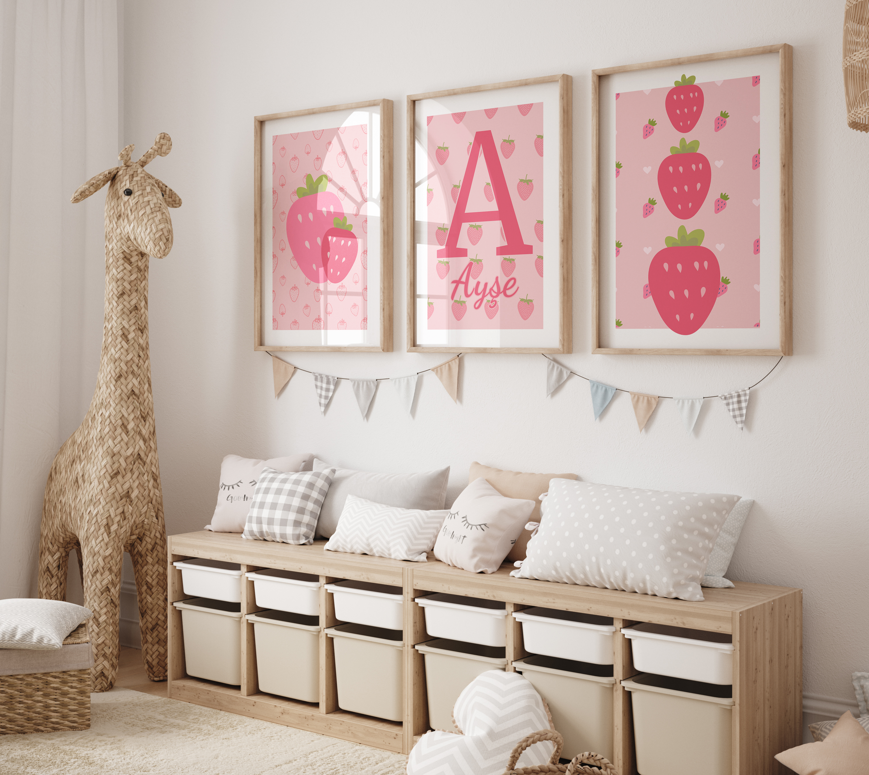 Çilek temalı kız çocuk odası tabloları