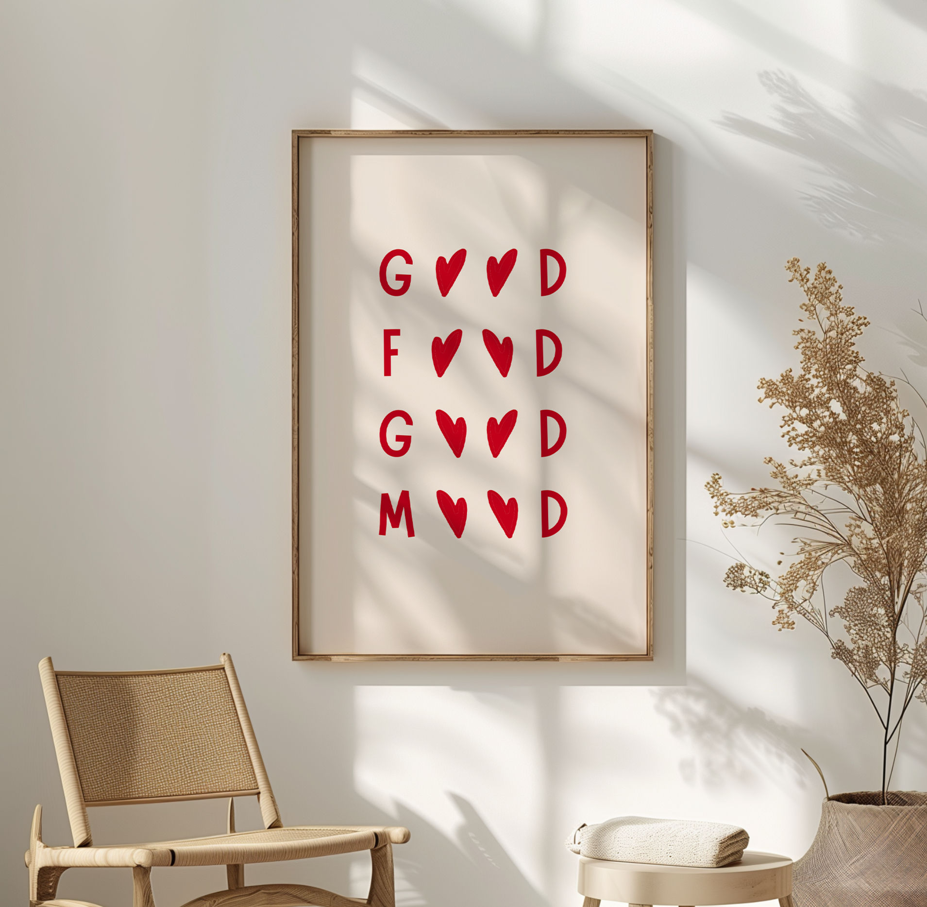 Minimalist Mutfak Posteri | Good Mood Good Food | Ahşap Çerçeveli - Modern Tablo