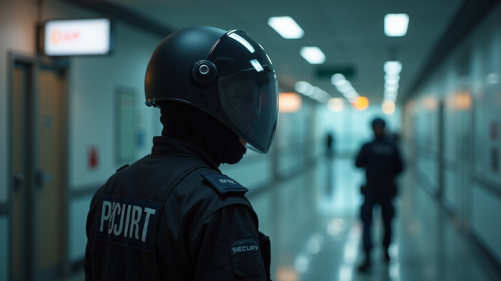 Eye-level view of a security personnel using advanced technology