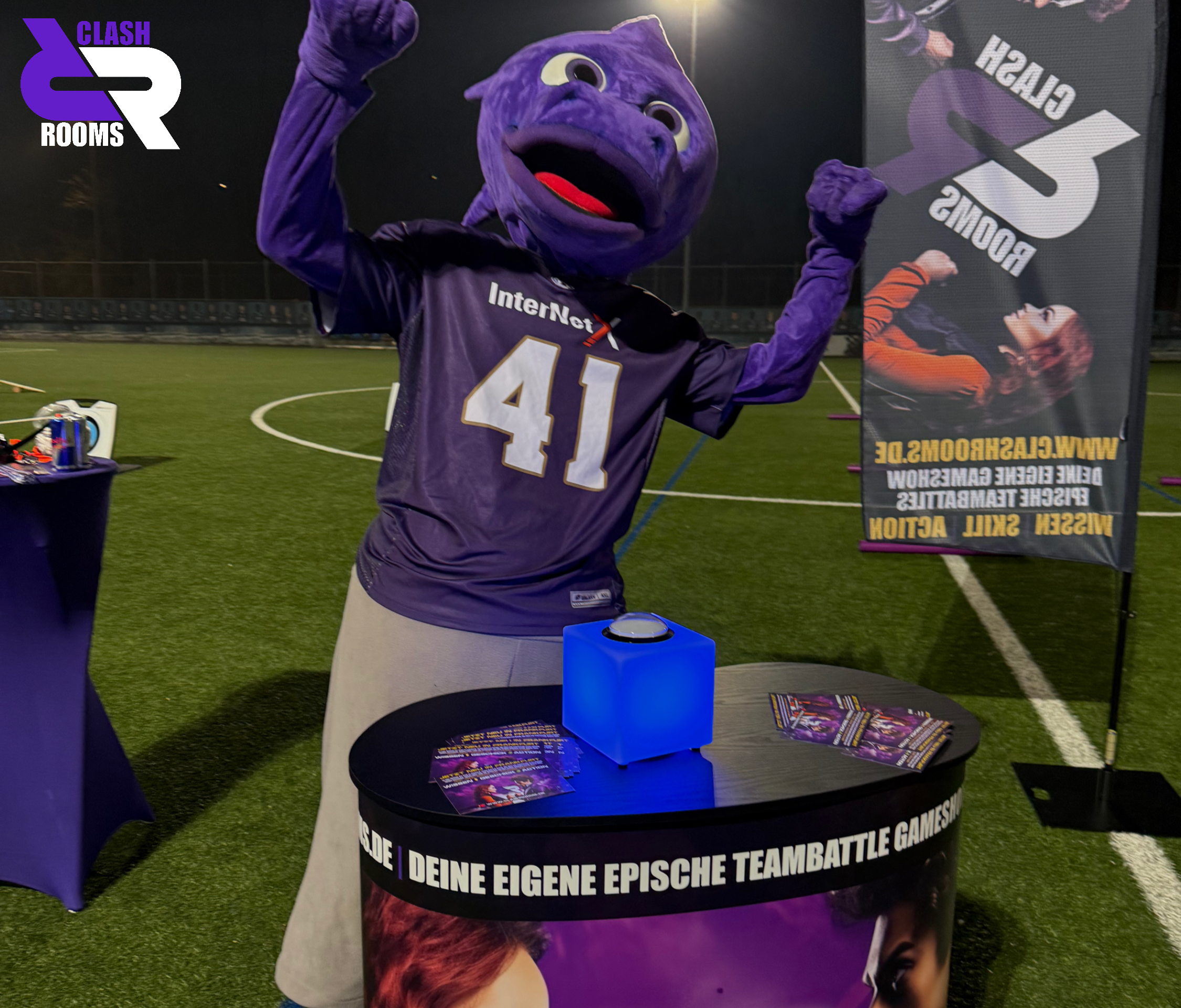 Frankfurt-Galaxy-Maskottchen beim Clash-Event