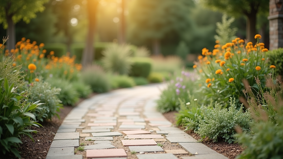 Close-up view of a wheelchair-accessible pathway in an assisted living garden