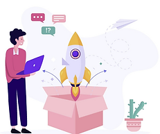 an illustration of an one person get his productivity improve greatly like riding a rocket