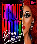 Cirque Noir by Bella Bluebell – 16+ drag, burlesque and cirque show in Dorset featuring colourful Cirque Noir branding and a dramatic half-face portrait of the performer.