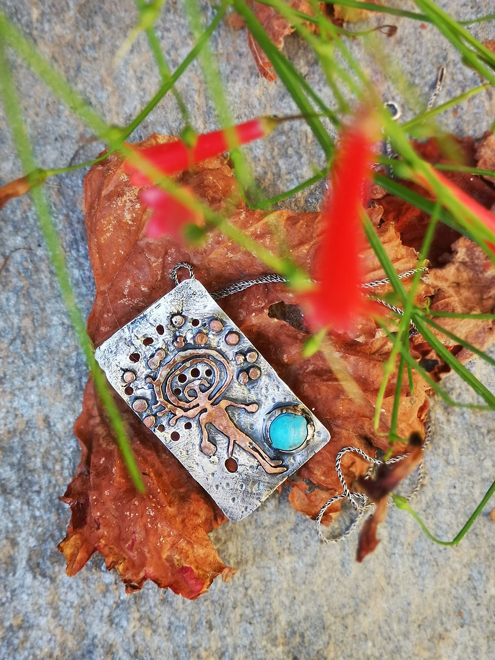 Thumbnail: Sun-Headed Talisman Turqoise Necklace