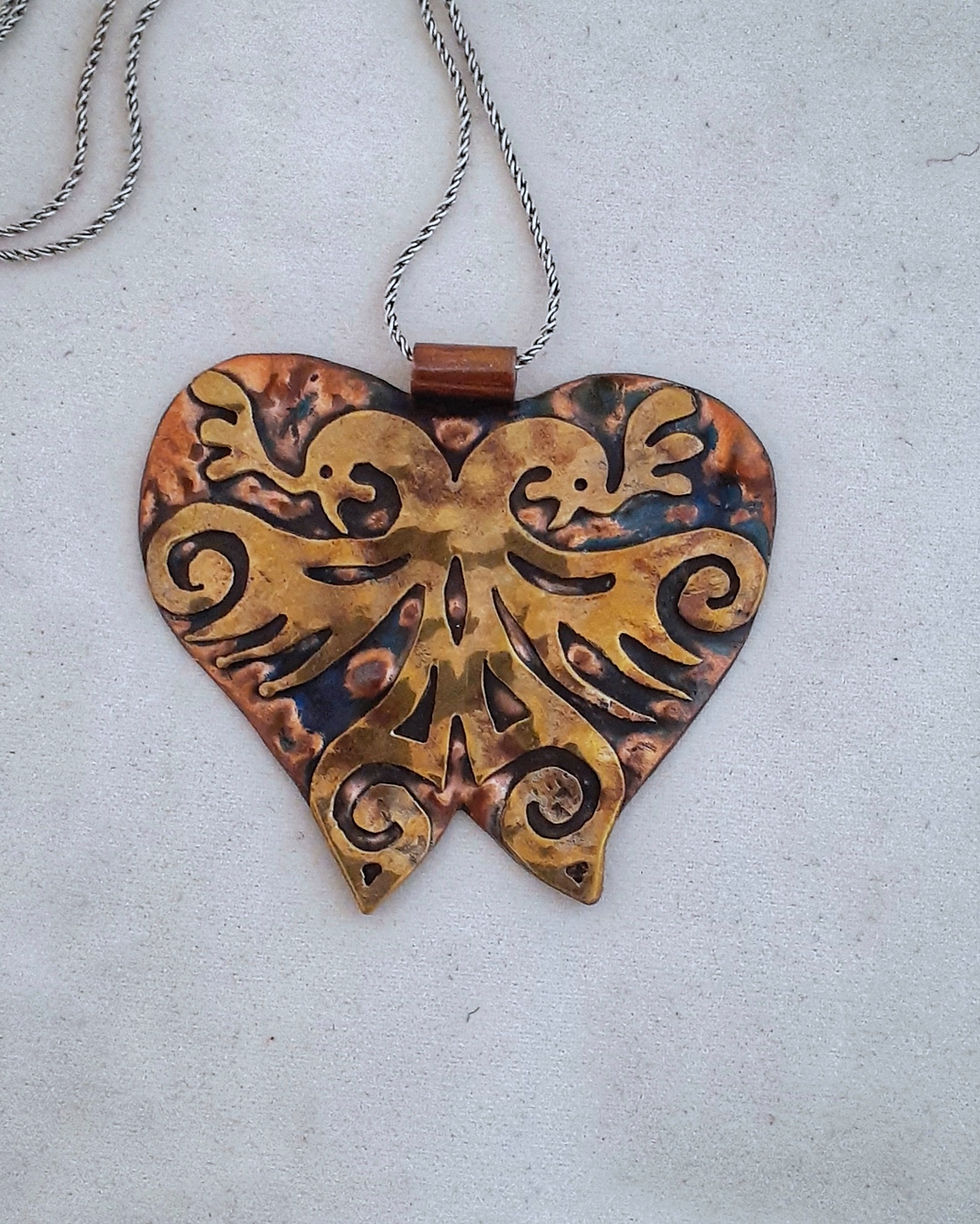 Thumbnail: Rooster Necklace as Protective Spirit with Brass & Copper