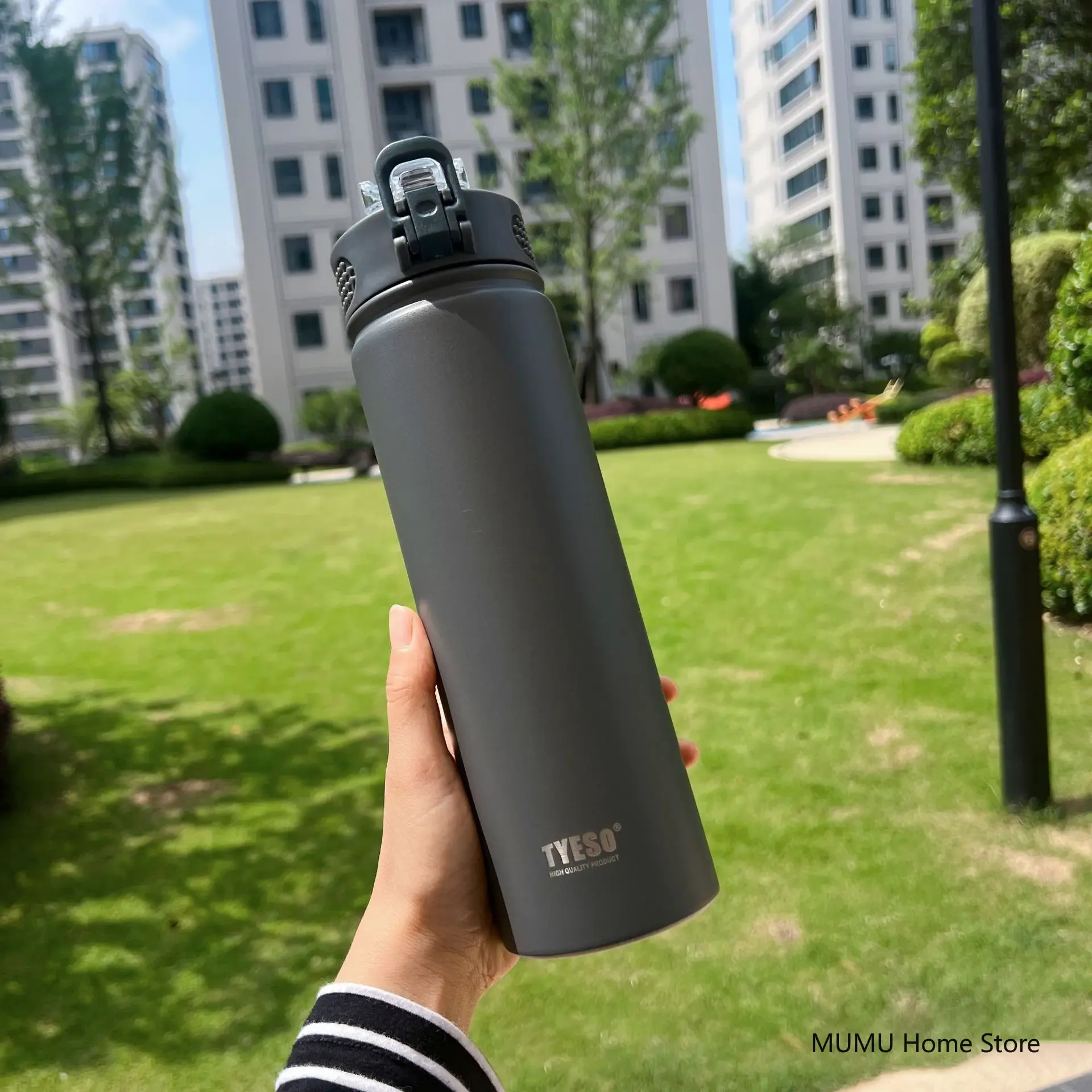 TYESO 600/750ML Thermos Bottle With Straw Stainless Steel Car Thermal Cup Sports