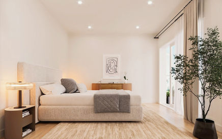 Rendu 3D intérieur d’une chambre lumineuse pour condo locatif à Québec, visuel marketing pour location.